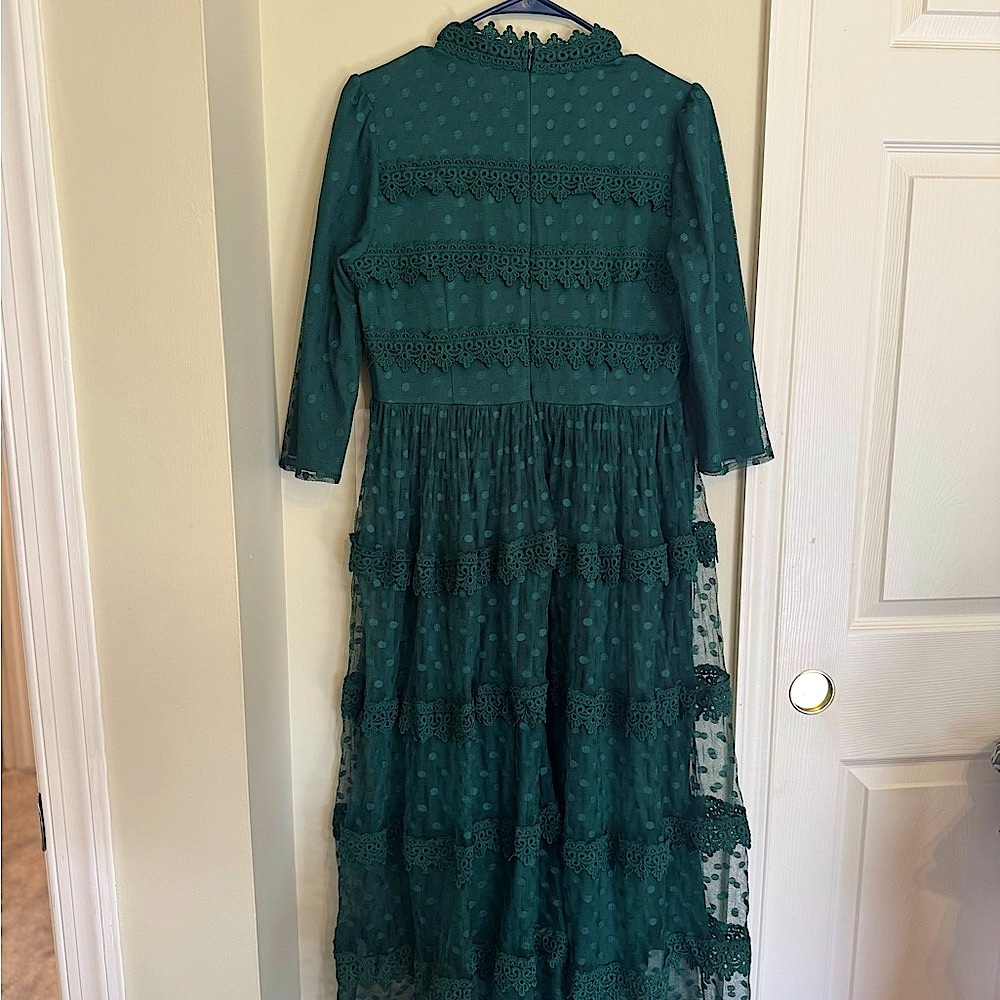 Dainty Jewells Teal Long Sleeve Lace Dress - Picture 4 of 10